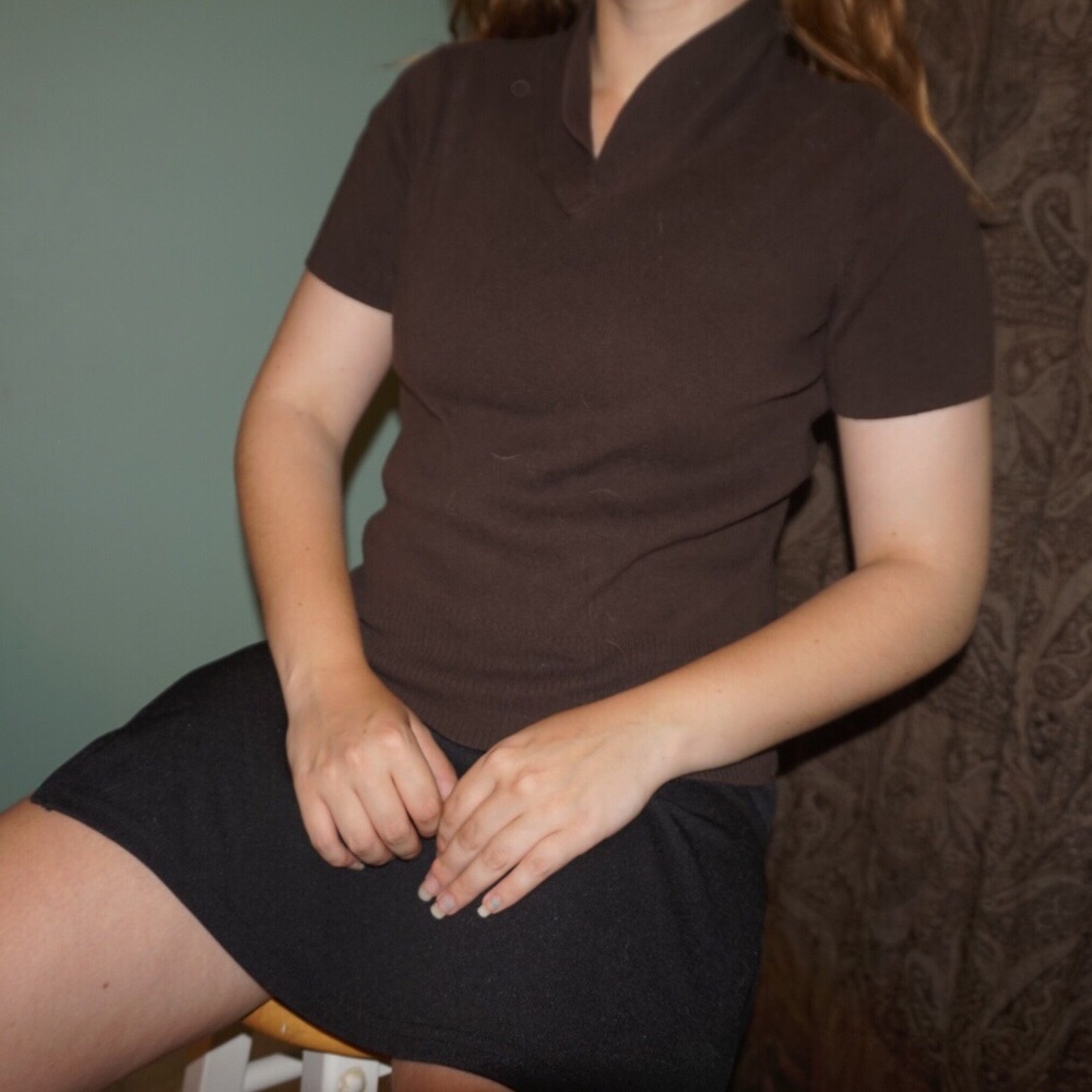 Brown Slight V-Neck Vintage Top